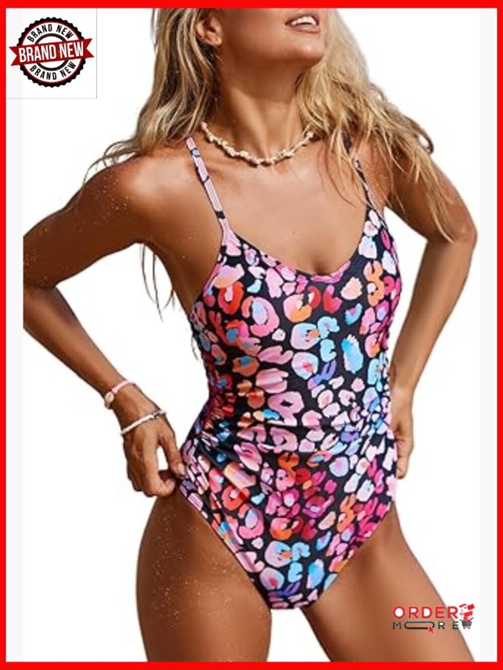 One Piece Swimsuit with V Neck Cutout Adjustable Straps Tummy Control